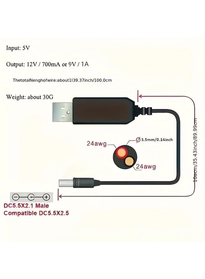 2 قطعة 9 فولت 12 فولت محول طاقة USB كابل DC 5.5x2.1 مم ذكر إلى USB A أنثى للراوتر التلفزيون - Image 3